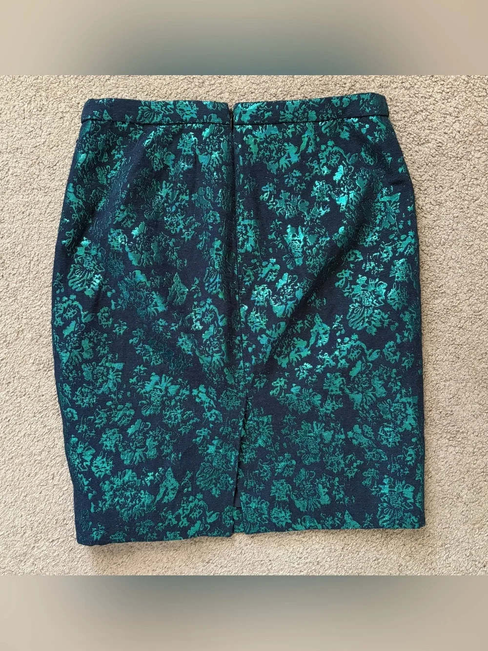 J.CREW The Pencil Skirt Women’s 2 Teal Navy Metallic Floral Brocade
